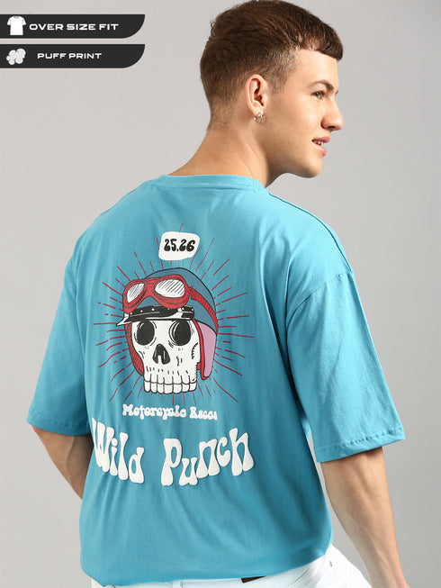 Sky Blue Oversized Puffy Printed T-shirt